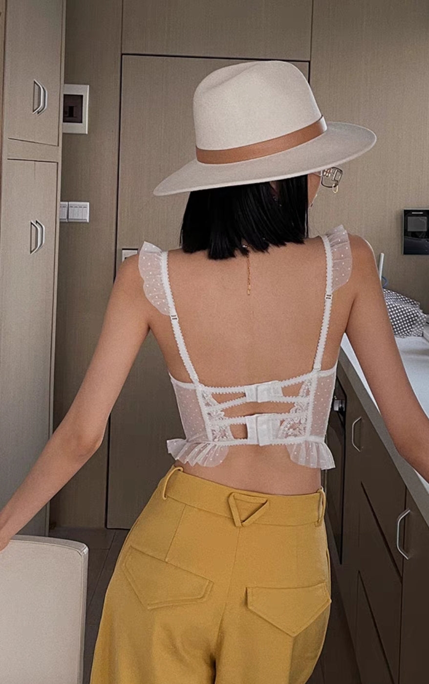 Back of Model wearing Dearie & Co Lingerie Girdle Embry