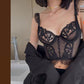 Model close up wearing Dearie Lingerie Girdle Embry Black